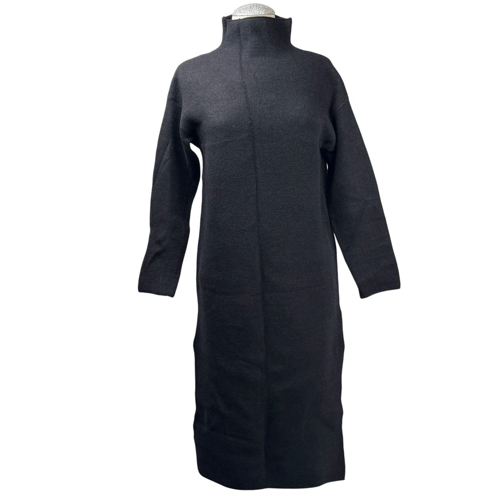 Elenza By L&L Knit‎ Dress Mock Neck Long Sleeve Midi Dress Minimalist Black